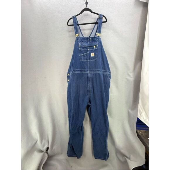 Carhartt Mens Blue Denim Loose Fit Adjustable Carpenter Bib Overalls Size 54x34 - Picture 2 of 8